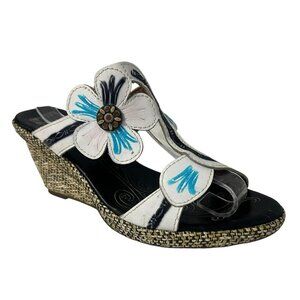 L'Artiste Largo Floral Leather Wedge Sandals Size 40 Spring Step